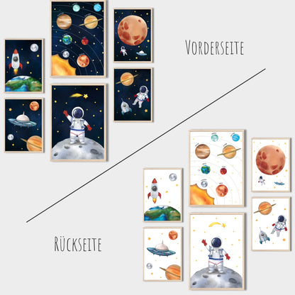 Kinderzimmerposter_Astronauten_A4_6er_Set_doppelseitig