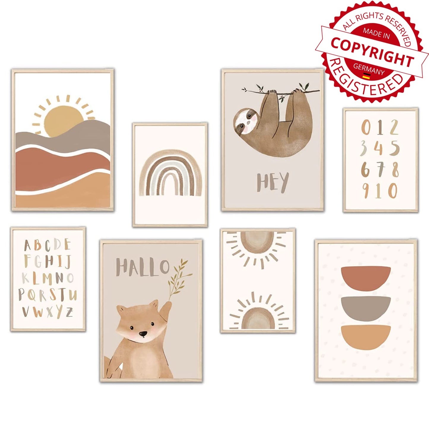 Kinderzimmerposter_Faultier_Bär_A4_A5_8er_Set