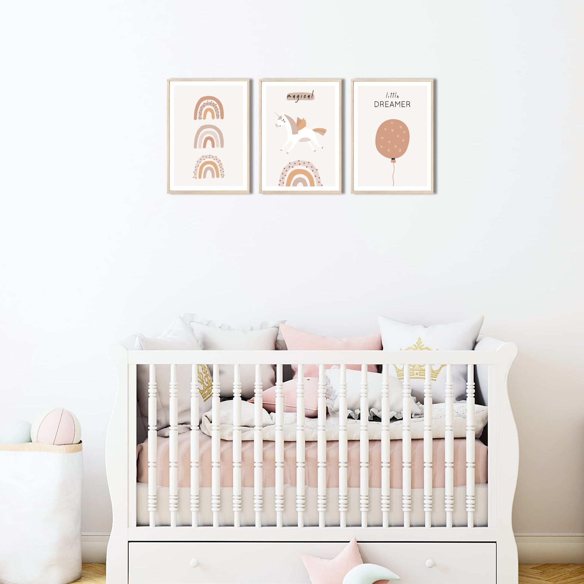 Kinderzimmerposter_Einhörner_beige_A4_3er_Set