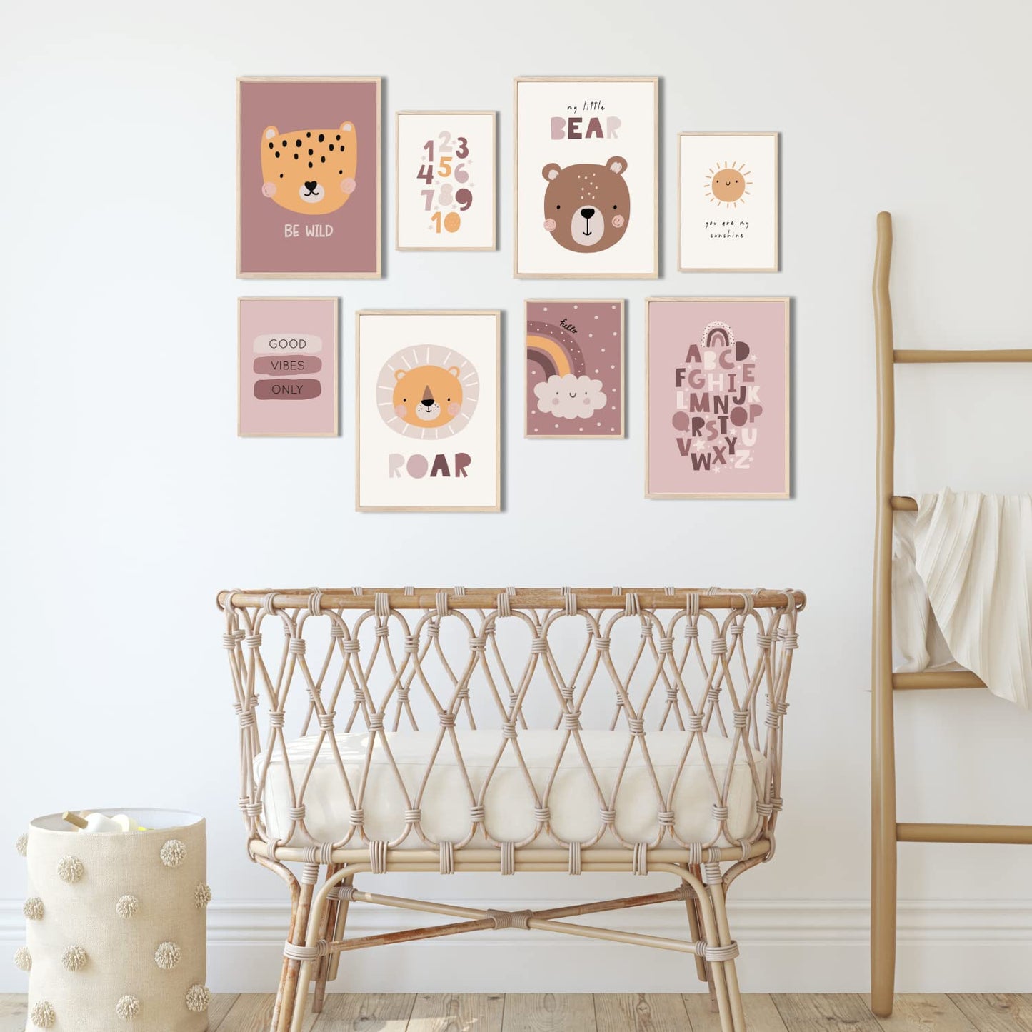 Kinderzimmerposter_Süße_freunde_boho_rosa_A4_A5_8er_Set