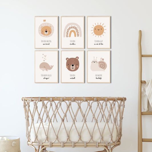 Kinderzimmerposter_Affirmationen_A4_6er_Set_beige