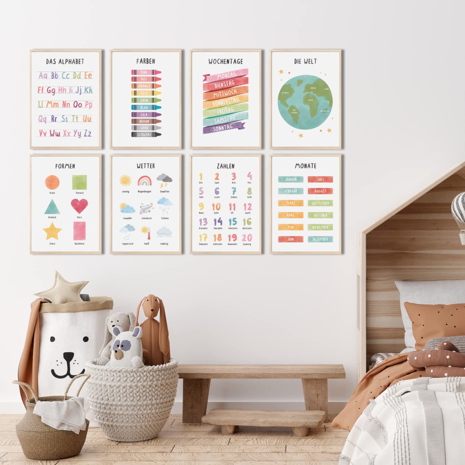 Kinderzimmerposter_Lernposter_bunt_A4_8er_Set