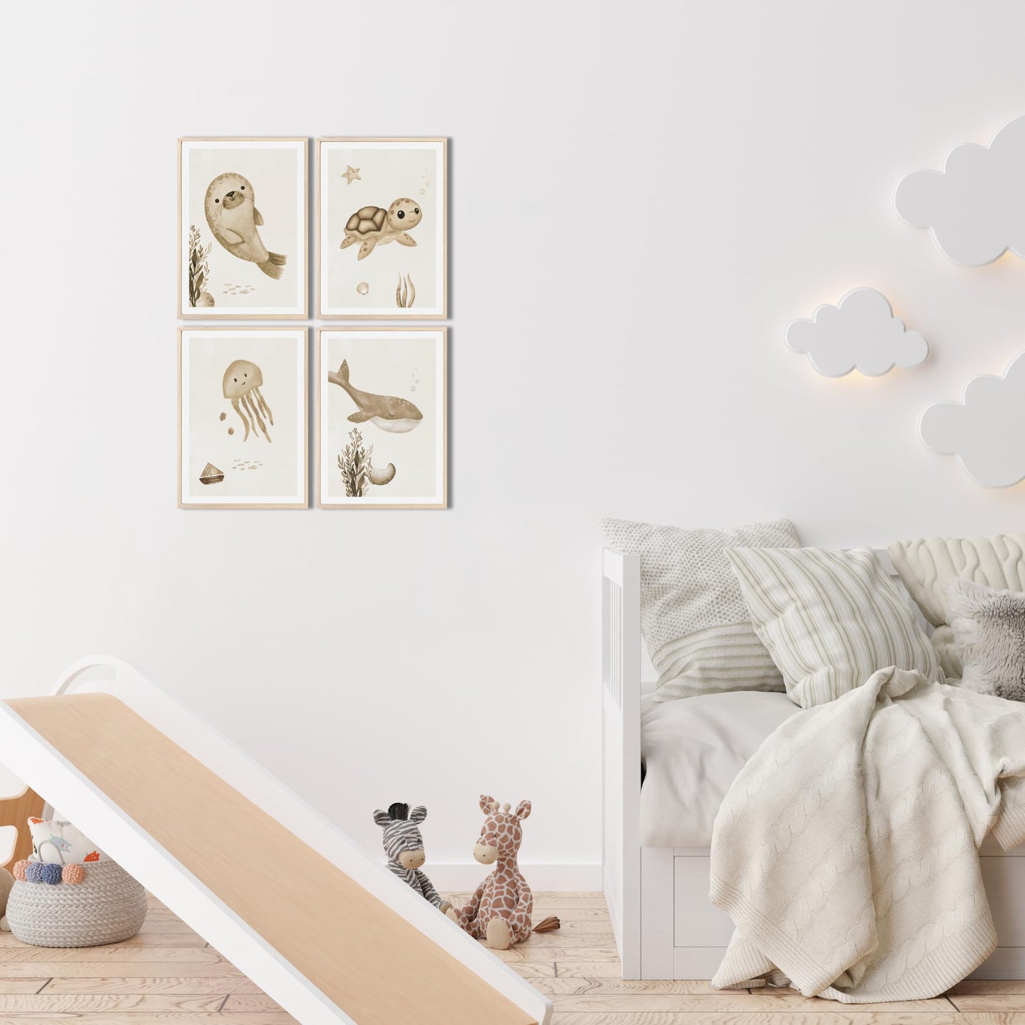 Kinderzimmerposter_Unterwasserwelt_beige_A4_4er_Set