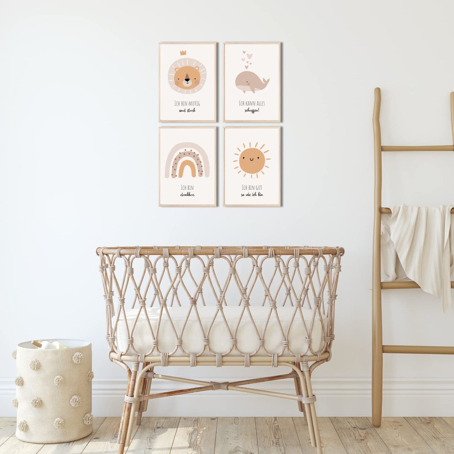 Kinderzimmerposter_Süße_Tiere_A4_4er_Set_beige_Affirmationen