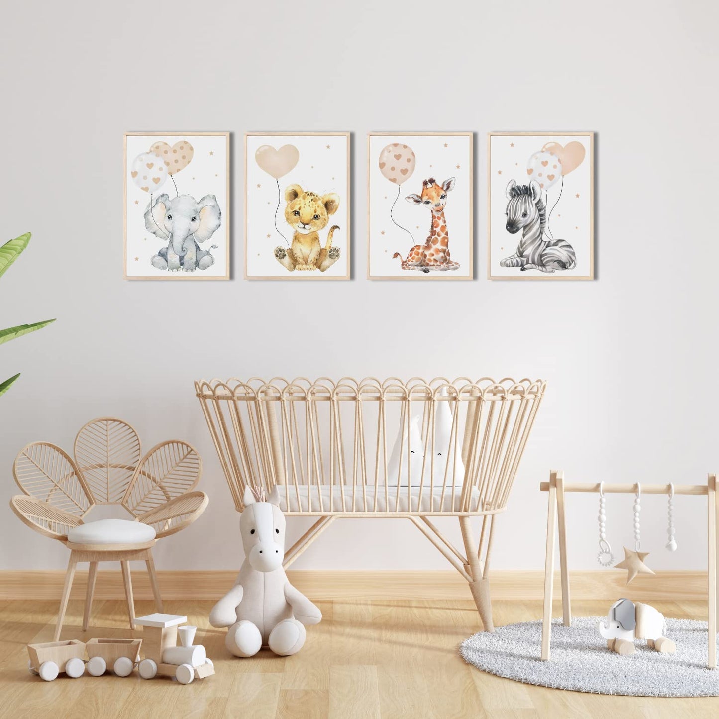 Kinderzimmerposter_Safari_Tiere_Luftballons_A4_4er_Set_beige