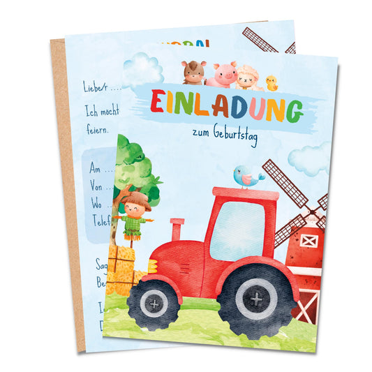 Einladungskarten_Kindergeburtstag_Traktor_rot