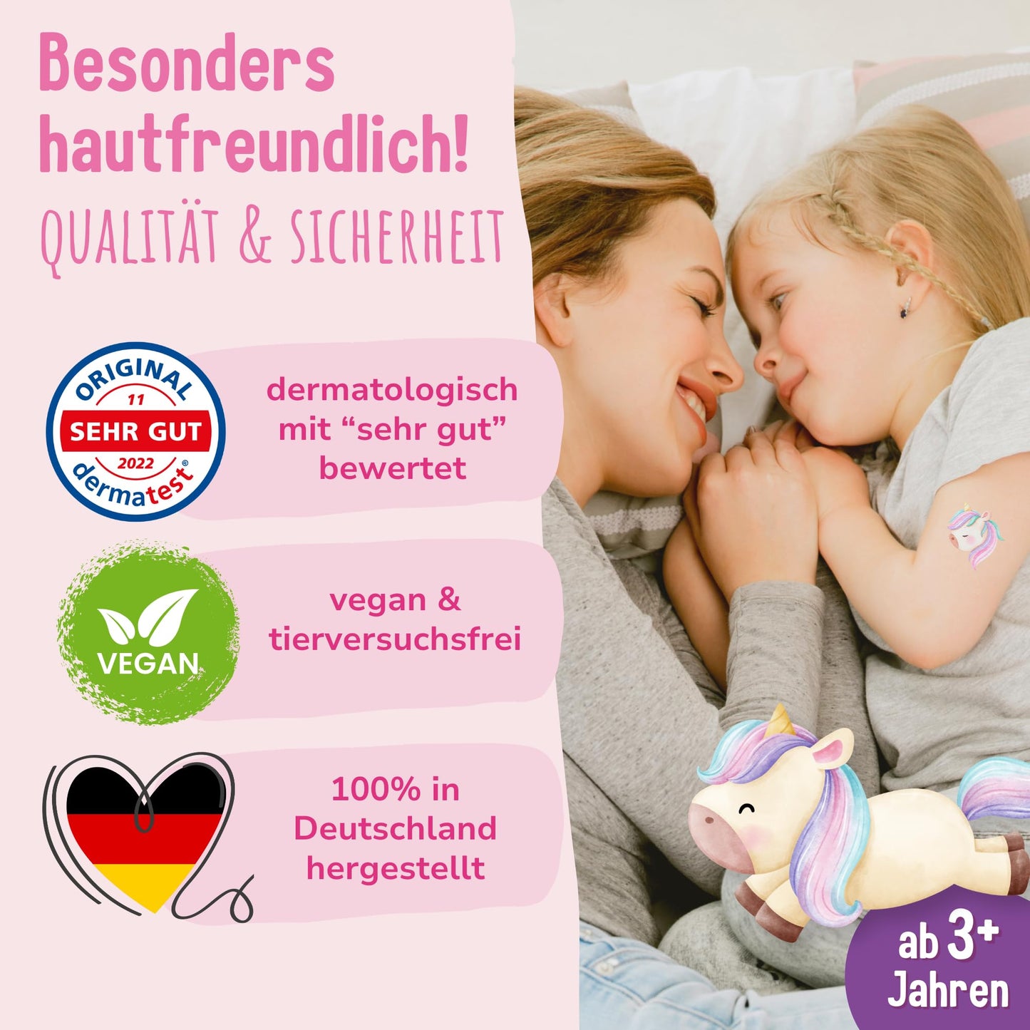 Hauttattoos_Kinder_Einhörner_Meerjungfrauen_Süße_Tiere