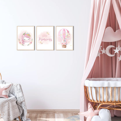 Kinderzimmerposter_Einhörner_pink_A4_3er_Set