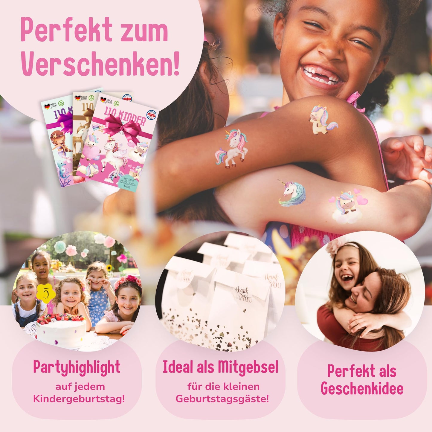 Hauttattoos_Kinder_Einhörner_Meerjungfrauen_Süße_Tiere