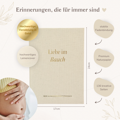 Schwangerschaftstagebuch_Liebe_im_Bauch_Leinen_Goldveredelung