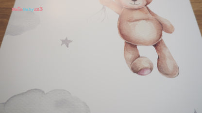 Kinderzimmer Poster | 3er Set A4 | Elefant & Luftballon beige