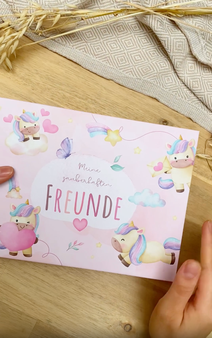 Freundebuch_Kinder_Kindergarten_Schule_Einhorn_pink