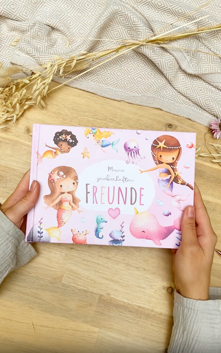 Freundebuch_Kinder_Kindergarten_Schule_Meerjungfrauen_pink